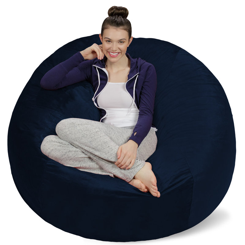 Fauteuil à billes - fauteuil repose-pieds rond rembourré de mousse déchiquetée - Fauteuil à billes rembourré de mousse à mémoire de forme ultra douce avec housse en microsuède - Mobilier et accessoires rembourrés de mousse pour chambre de résid