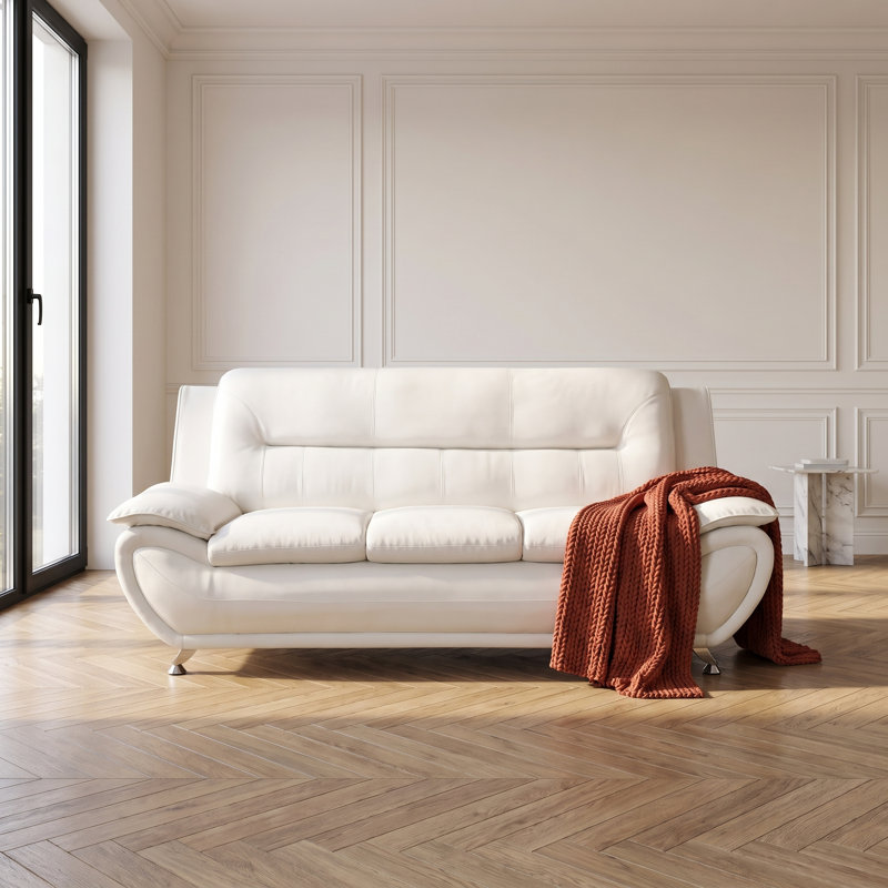 79‘’White Modern Leather 3-Seat Sofa Couch，Solid Wood Frame High-Density Memory Foam，110°-115° Adjustable Backrest