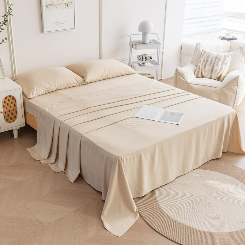Soft Silky Cooling Sheet Set, Beige, Full Sheet Set with 2 Pillowcases