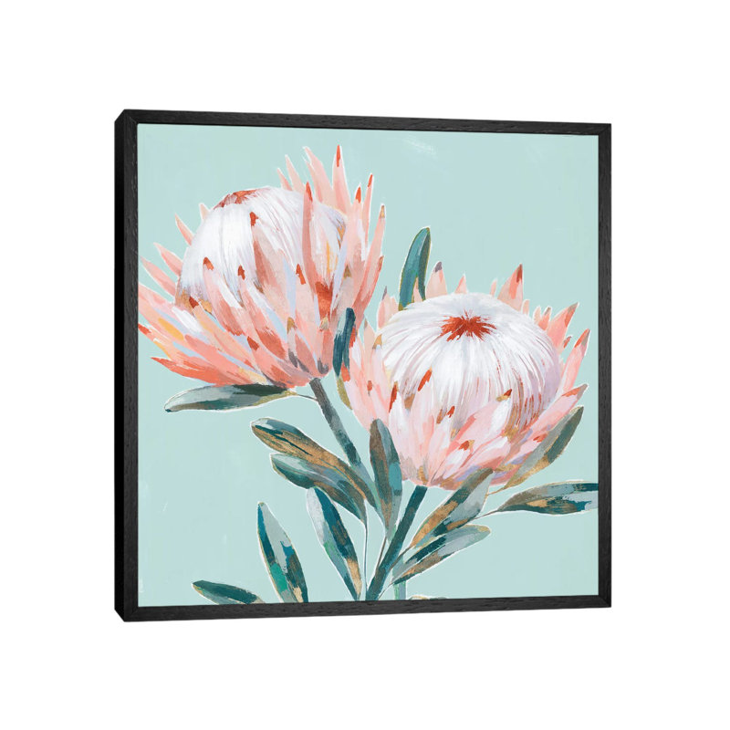 King Protea I Mint Version by Isabelle Z - Painting on Canvas, Black Framed, 45.72 cm H x 45.72 cm W