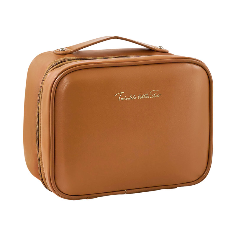 PU Leather；Polyester；PVC；Nylon Zipper Makeup Organiser, Brown