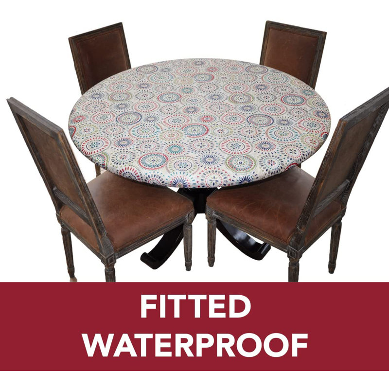 Canora Grey Deluxe Elastic Edged Flannel Backed Vinyl Fitted Table Cover - Medallion Pattern - Small Round - Fits Tables Up To 40" - 44" Diameter