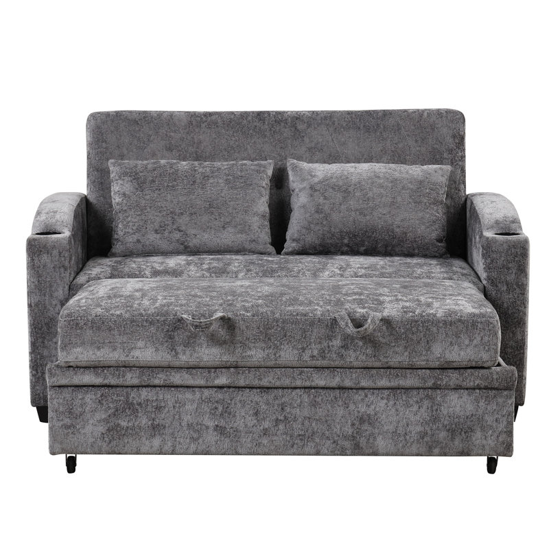 Canapé-lit convertible 61,6 po en chenille moderne avec dossier ajustable, Gris