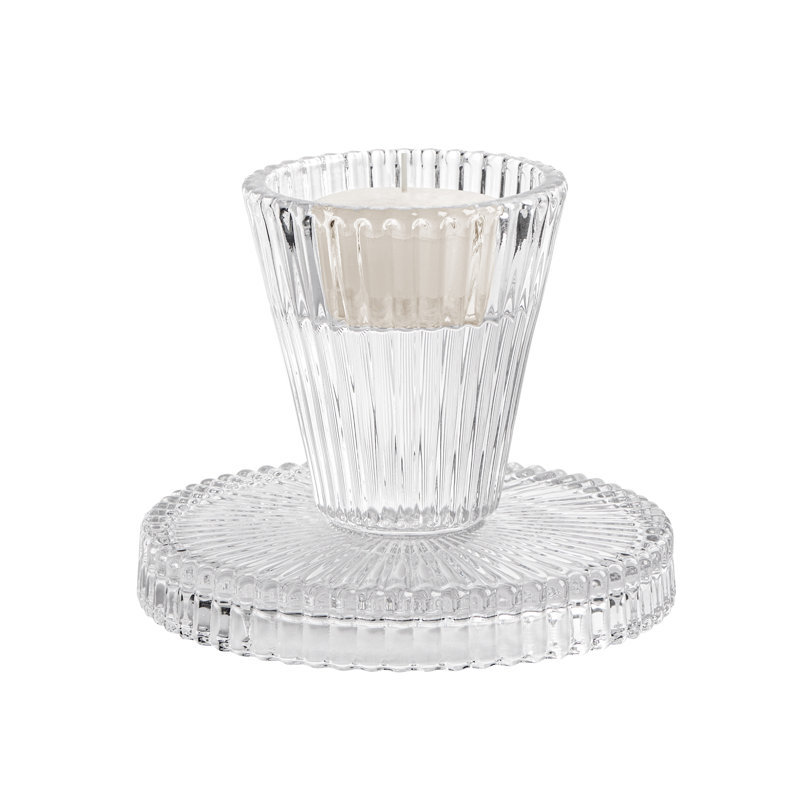 Reversible Fluted Clear Glass Tealight & Pillar Candle Holder, 3" H x 4" W x 4" D