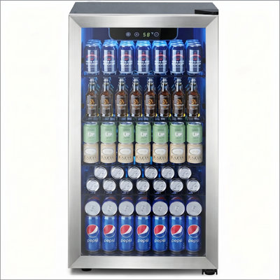 17.32'' W  3.2 Cu.ft Beverage Refrigerator, Holds 130 Cans or 20 Bottles, Stainless Steel Frame, Touch Control, 32-61℉, <38dB