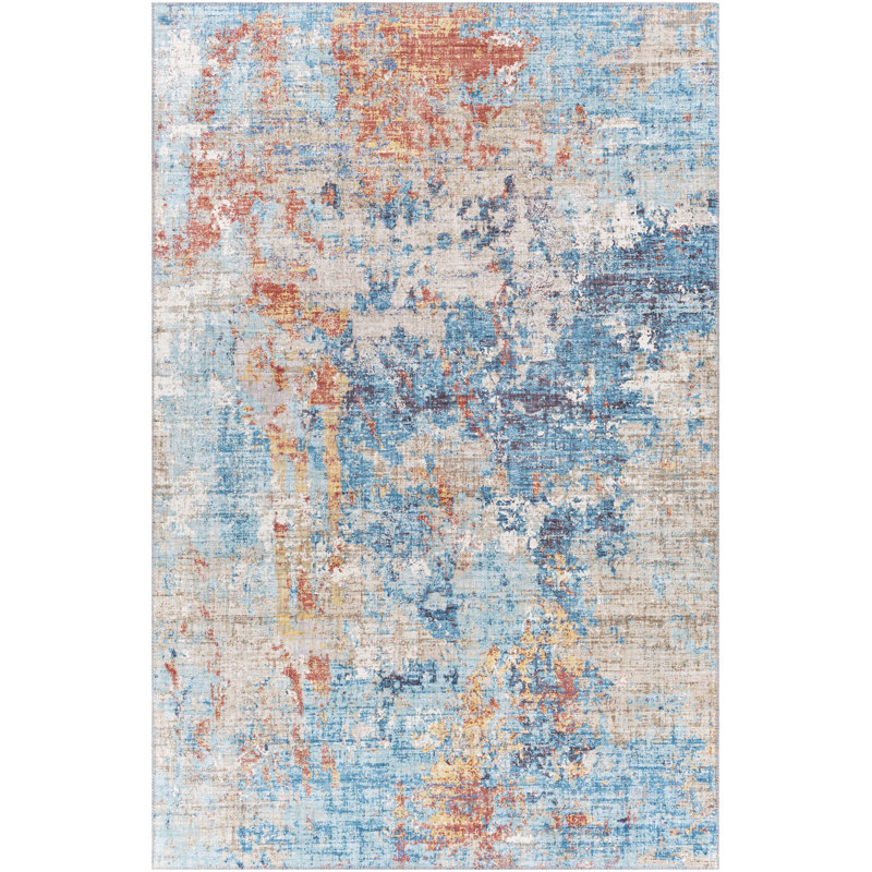 Edick Abstract Blue/Orange/Gray Area Rug, Rectangle 9' x 12'