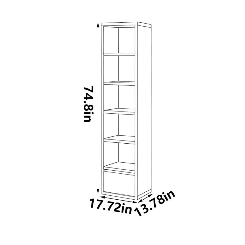 Bibliothèque de haute qualité,  (5 tablettes) H 74,8 po x l 17,72 po x P 13,78 po