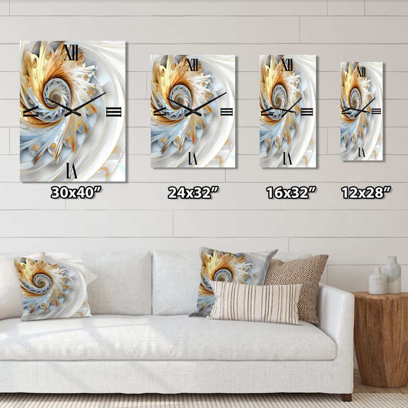 Whirling «Fractals Glam» en or et blanc II - Très grandes horloges murales Fractals, H 40 po x l 30 po x P 1 po