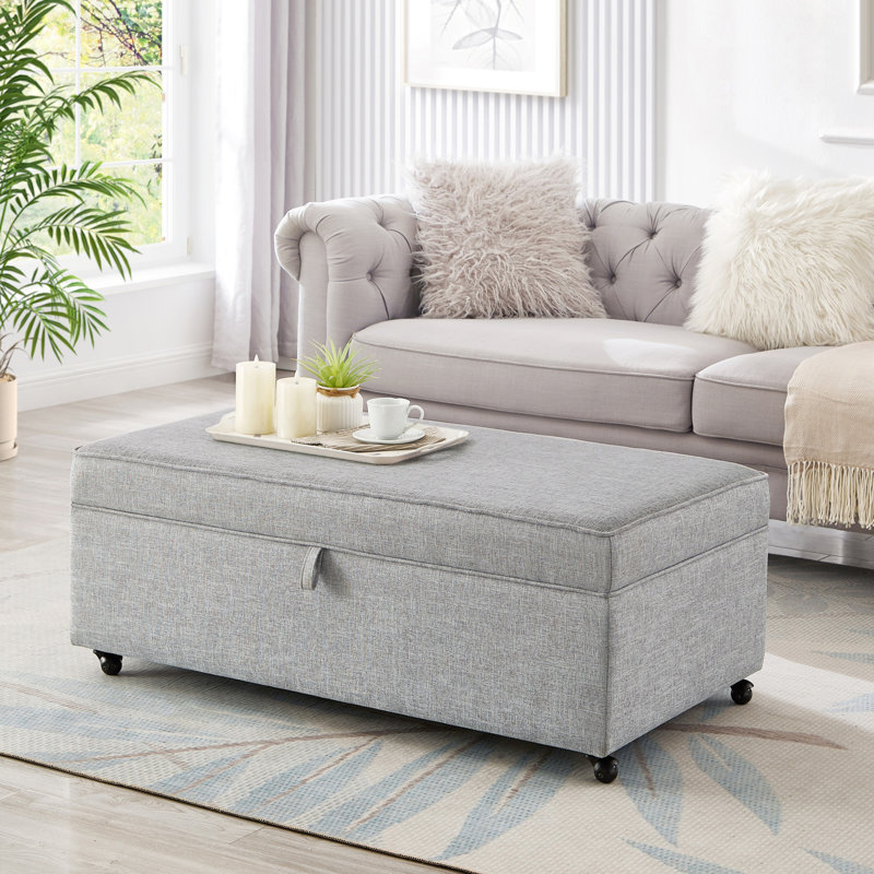 Sofa Ottoman With Storage, Modular Sectional Storage Ottoman With Wheels, Light Grey