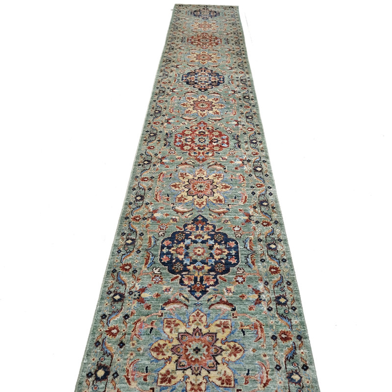 Hand Knotted Wool Area Rug in Green