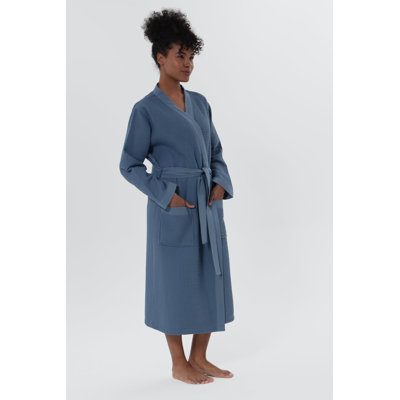 Peignoir blanc gaufré léger pour femme avec col châle pour femme