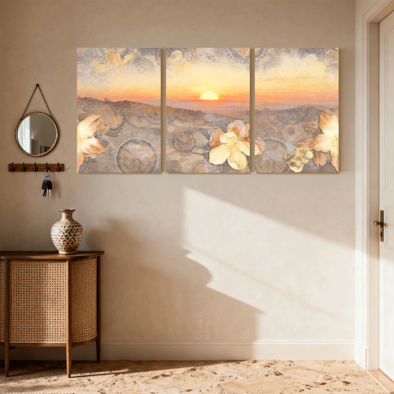 «Fashion Sunset Landscape Floral Art», ensemble de 3 impressions sur toile, H 18 po x l 36 po