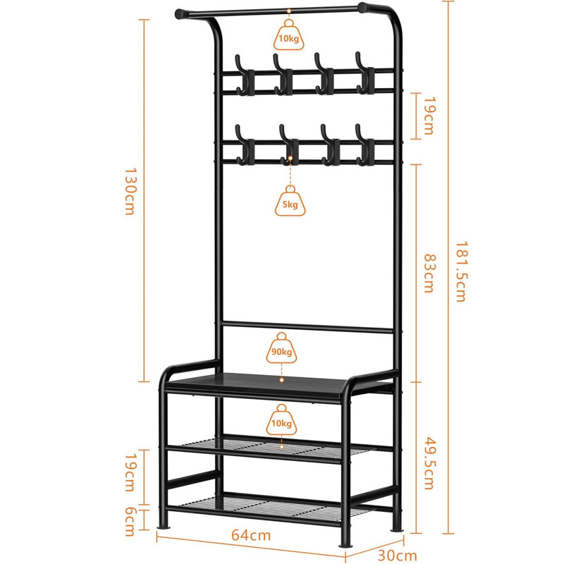 Metal 8 - Hook Coat Rack, Black