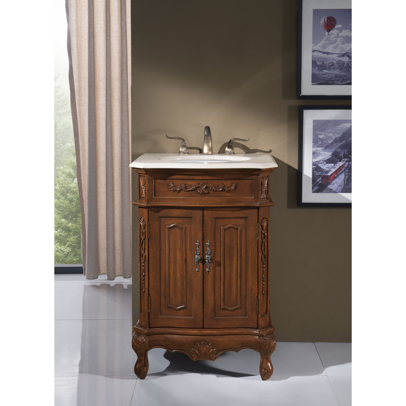Lunette 24'' Single Bathroom Vanity with Top, Ivory White, Teak