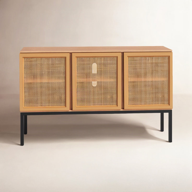 Buffet en bois massif Ehren, Naturel / Noir