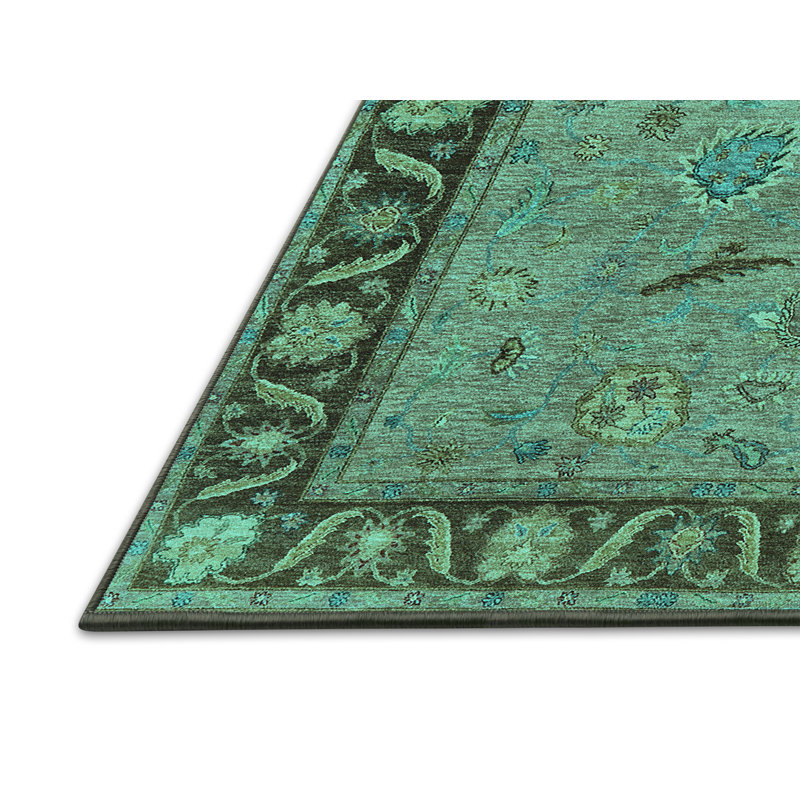 Tapis oriental en laine / polyester tissé à la machine en turquoise / brun, Rectangle 2 pi x 3 pi
