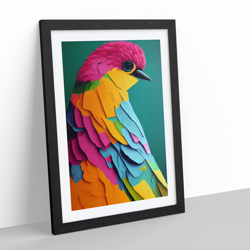 Technicolour Bird No.1 Abstract - Single Picture Frame Print, 46cm H x 34cm W x 2cm D, Black Framed