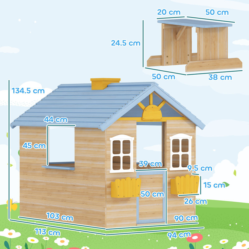Outsunny 113cm W x 94cm D Outdoor Playhouse with Kitchen