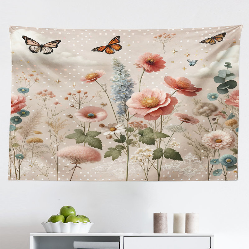 Winston Porter Floral Eucalyptus Wall Hanging Tapestry Soft Efflorescent Rose Warm Taupe Green, H 23 po x l 28 po