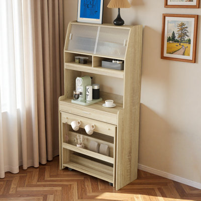 Buffet Cabinet With Foldable Dining Table, Cabinets, Storage Shelf And Side Hooks