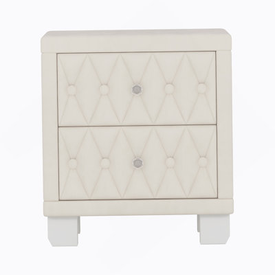 Exquisite Velvet Nightstand With Two Drawers And Crystal Handles, Button-Tufted Design For Enhanced Bedroom Storage And Style