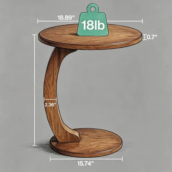 Table de bout en C, table d'appoint ronde en forme de C