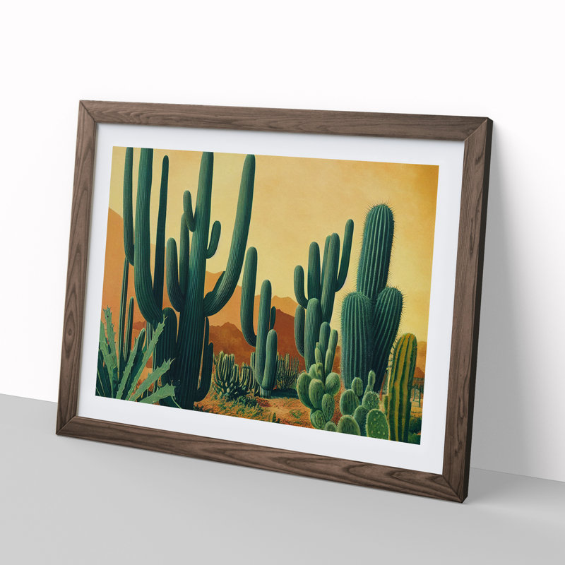 Cactus in the Desert - Framed Print, Walnut, 25cm H x 34cm W x 2cm D