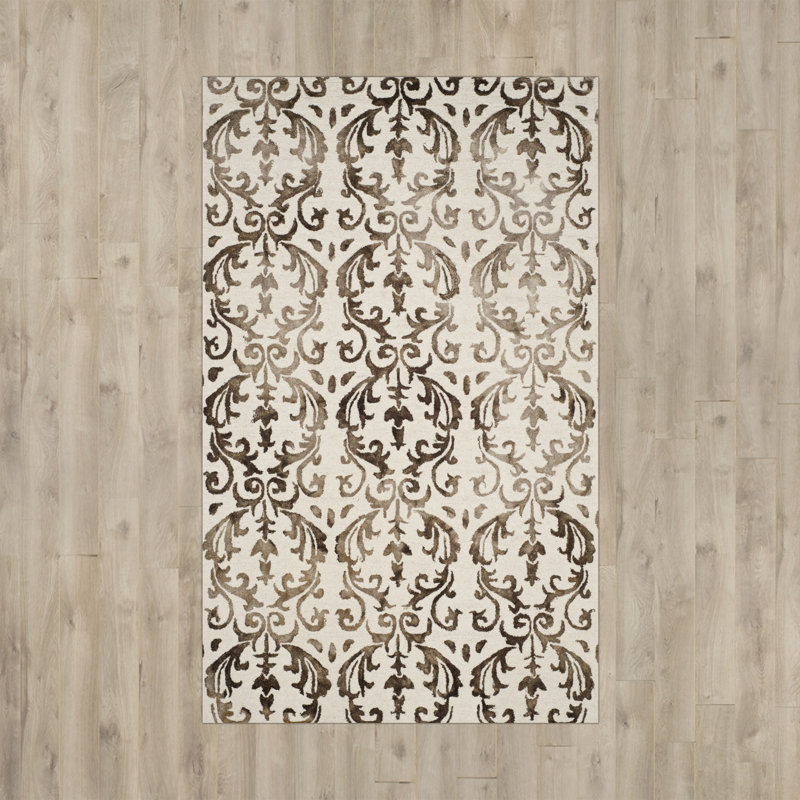 Tapis en laine / coton touffeté à la main Berman ivoire / chocolat, Rectangle 8 pi x 10 pi