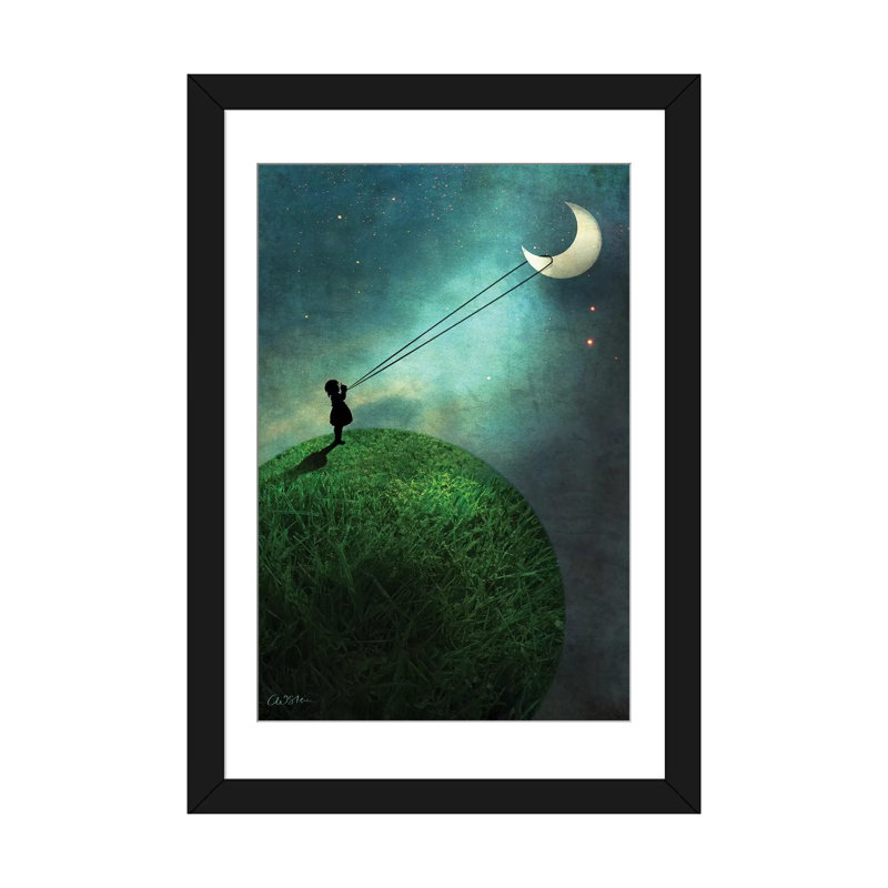 « chasse à la lune », impression sur toile tendue, H 32 po x l 24 po x P 1 po, Papier d'art encadré noir