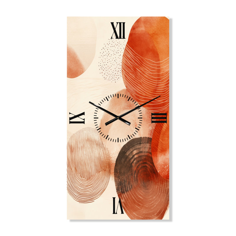 Horloge murale bohème en métal, imprimée sur métal, style Terracotta Pulse, H 32 po x l 16 po - Rectangle