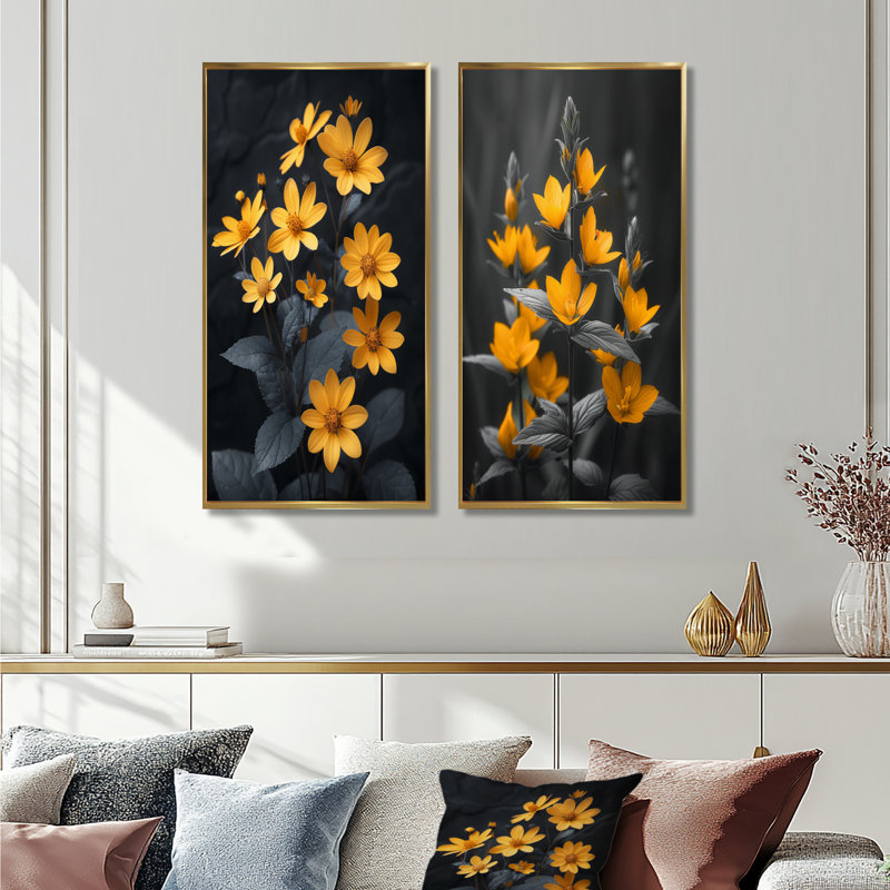 Ensemble de 2 pièces Gritton - marguerite, H 28 po x l 24 po, Impression encadrée, Doré