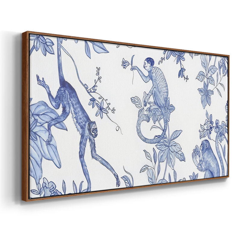 «Blue Monkey Land Toile I», toile tendue avec châssis tendue, prête à être accrochée, H 25 po x l 49 po, Noyer