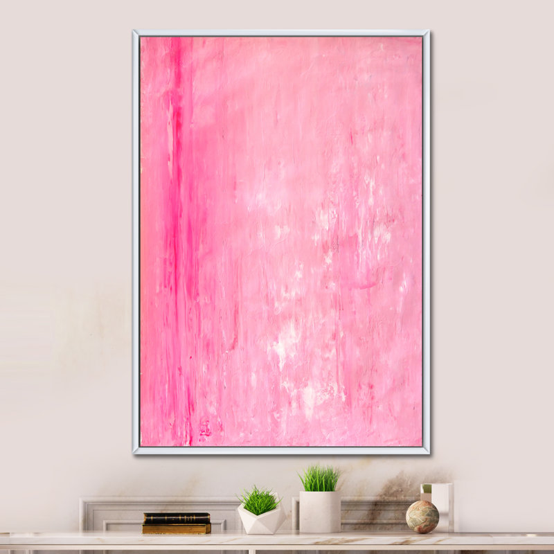 Rose et blanc abstrait, art mural moderne et contemporain sur toile, H 36 po x l 24 po x P 1 po, Cadre flottant blanc