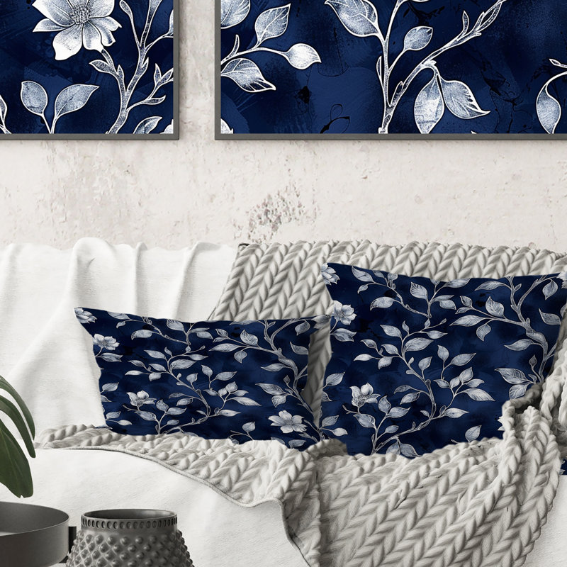 Bleu marine et argent Country Chic Blooms - Coussin Farmhouse, Carrée, 16" x 16"