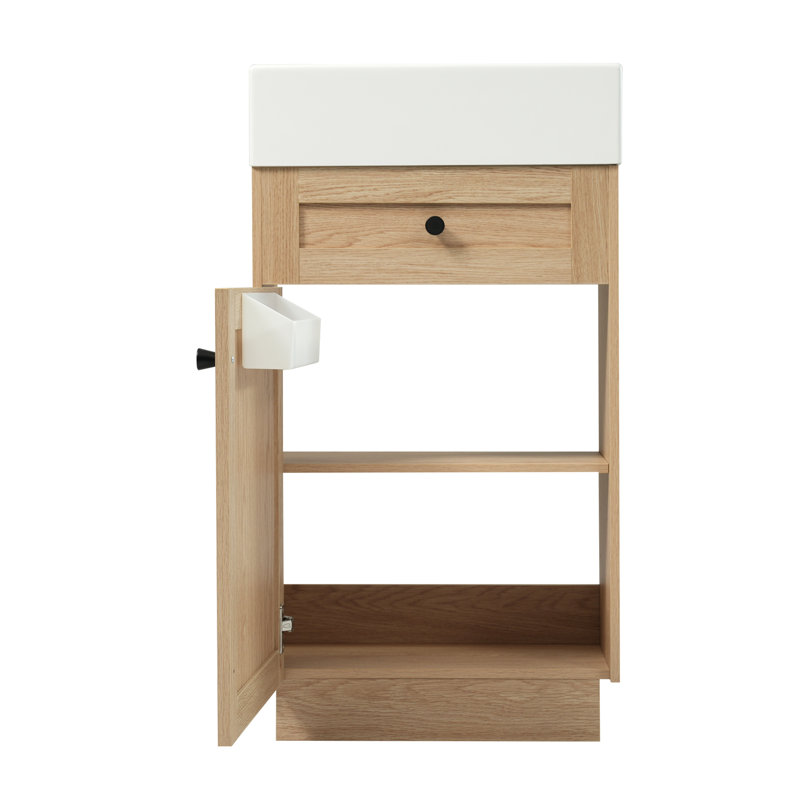 Meuble-lavabo rustique 18,5 po, armoire en panneau de fibres à densité moyenne avec lavabo réversible en résine, tablette réglable, finition en mélamine grain de bois pour les petits espaces | Idée cadeau