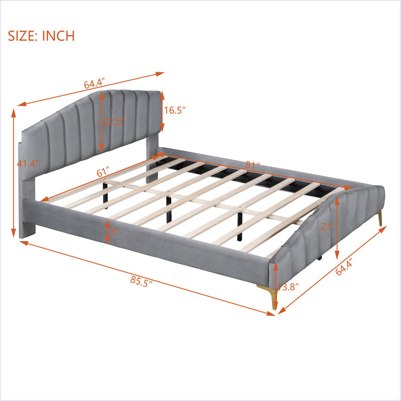 Lit plateforme en velours avec tissu épais, Gris
