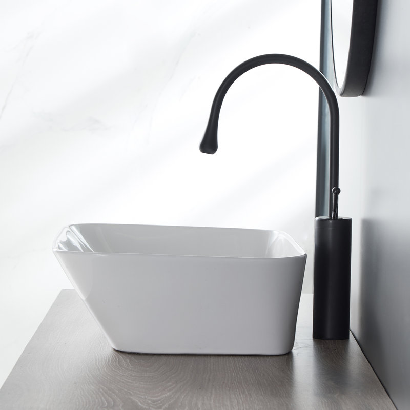 Lavabo de comptoir rectangulaire à rebord en céramique à rebord souple 6,22 po H Twowa Home, résistant aux taches, aux égratignures, aux fuites, Art Basin