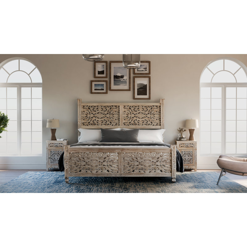 Harleen Solid Wood Standard Bed, King, Limestone Beige