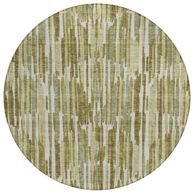 8' Olive Green Brown And Beige Round Abstract Washable Indoor Outdoor Area Rug