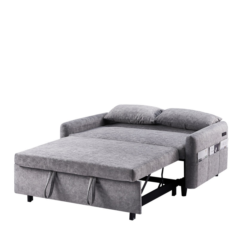 Canapé-lit escamotable gris avec coussins réglables, 2 coussins et poches de rangement, H 30,97 po x l 37,05 po x P 55,11 po
