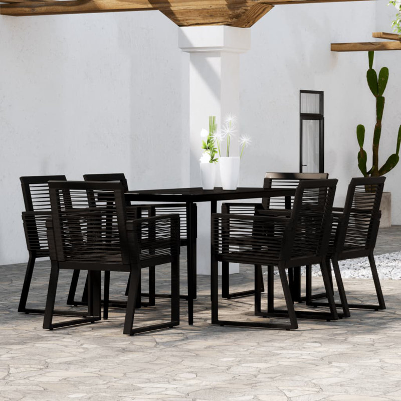 Grizzly 6 - Person Wicker Patio Dining Set with Rectangular Table, 74cm H x 140cm W x 70cm D
