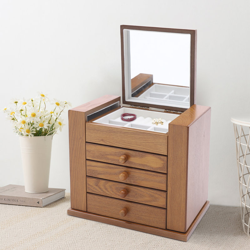5-Tier Wooden Jewellery Organizer Box with Mirror
