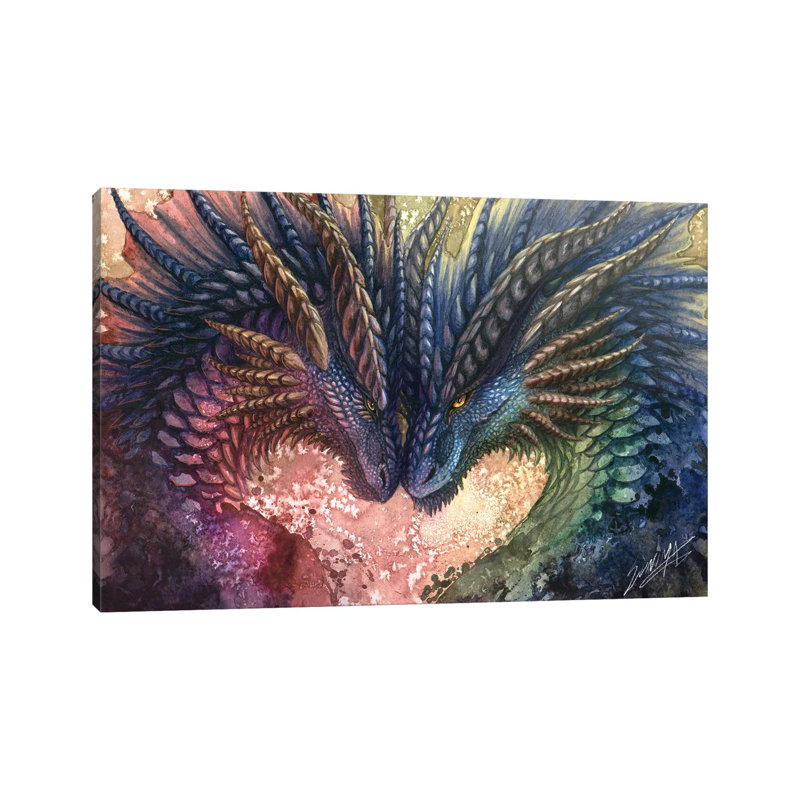 Dragon Love - Framed Wall Art Print, 12" H x 18" W, Wrapped Canvas, Does Not Apply