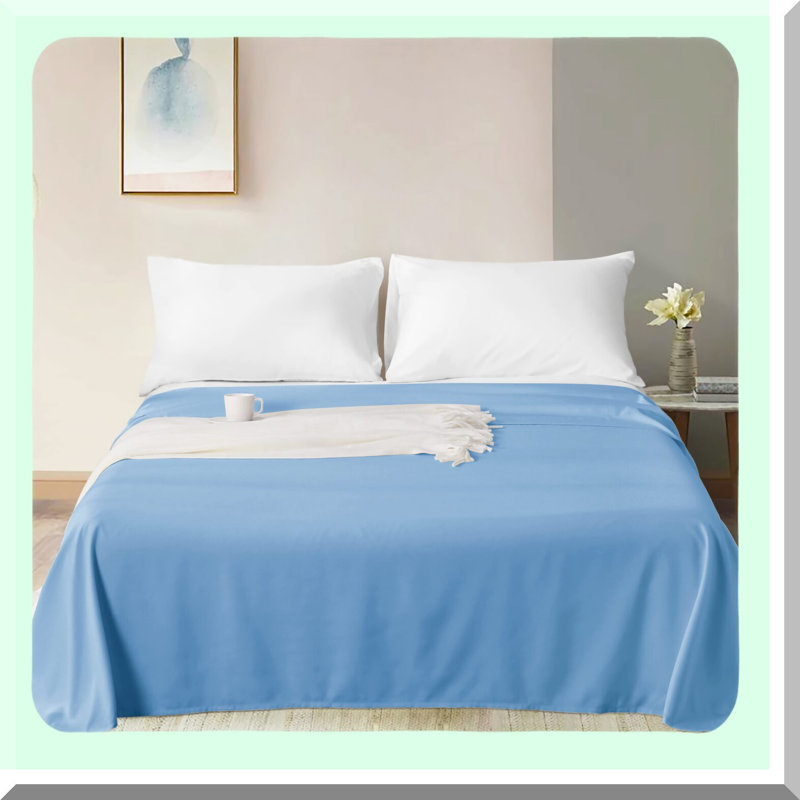 LuxurySoft Twin Brushed Microfiber Top Sheet - Sky Blue | Fade & Wrinkle-Free Hotel Quality Flat Bed Sheet | Stain Resistant Twin Flat Sheet