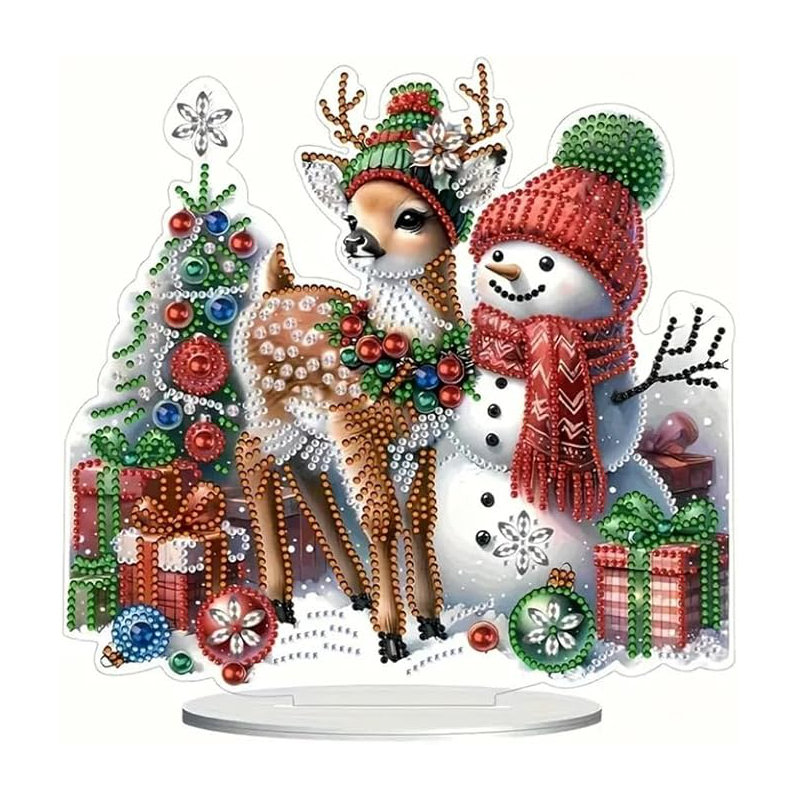 Anelisa 5D DIY Diamond Painting Kit Crystal Rhinestone Acrylic Table Top Decoration (Snowman and Reindeer 2)