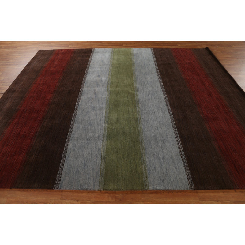 Tapis unique en laine noué à la main brun / gris 8 pi 2 po x 9 pi 10 po New Age