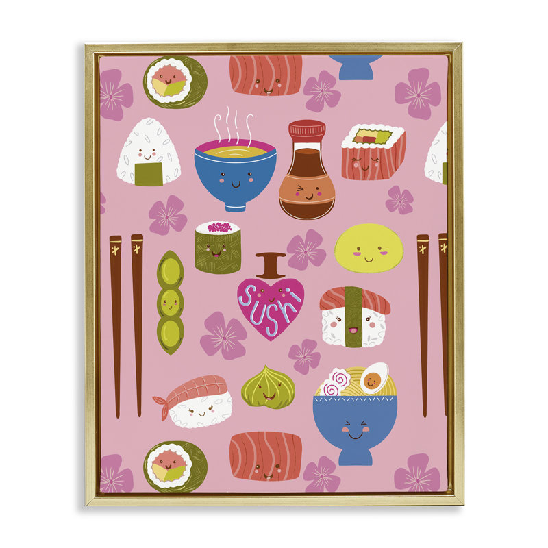 Art mural encadré Kawaii, H 31 po x l 25 po, Cadre flottant métallique doré