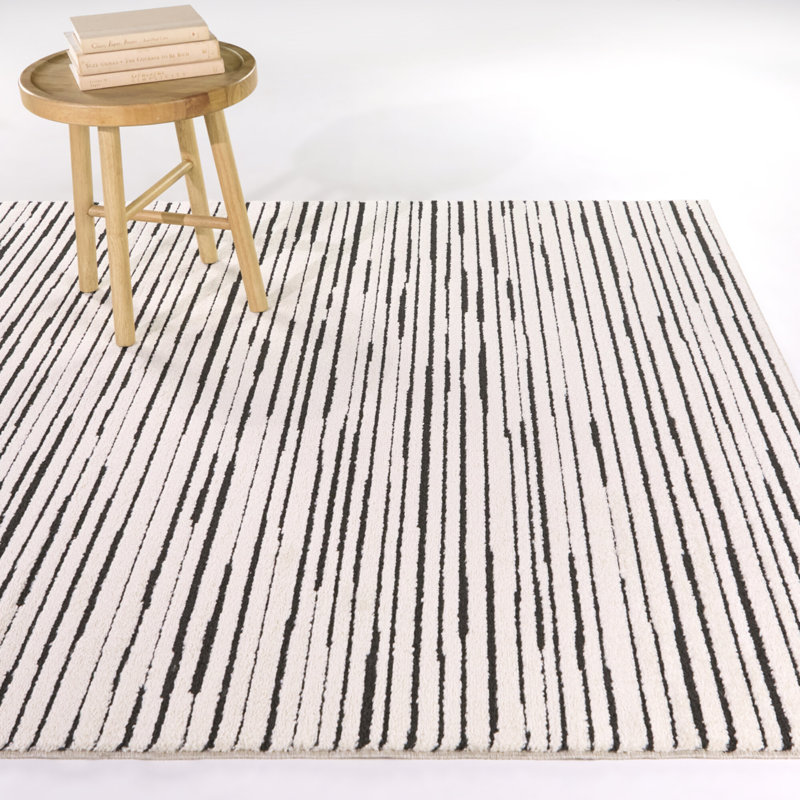 Holzer Cream/Black Abstract Stripe Area Rug, 7'10" x 10'