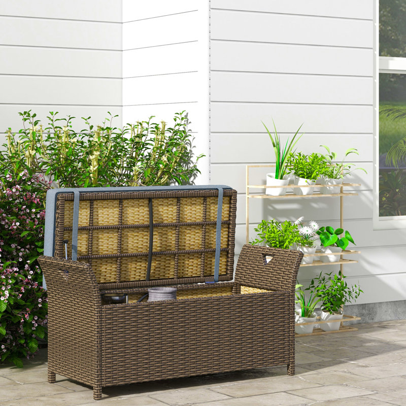 27 Gallon Patio Storage Bench In Dark Blue, Outdoor With Cushion And Handles, Rectangular Garden Box For Decoration Buffet Storage, Blue Large Capacity Rectangle Use