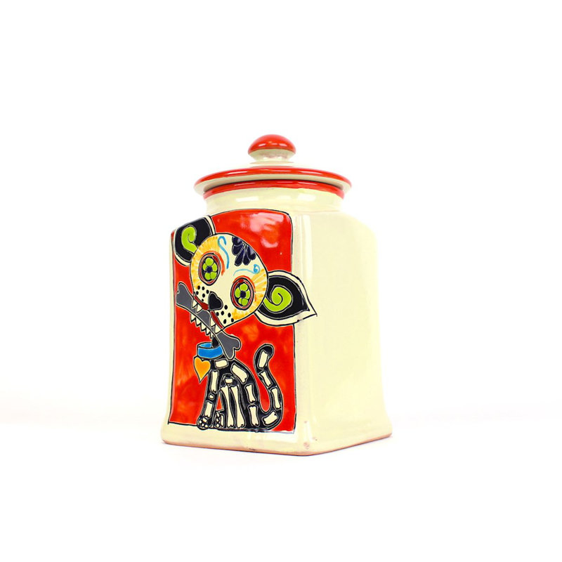 Pot à friandises en céramique Muertos Doggie, Rouge, 4 lb
